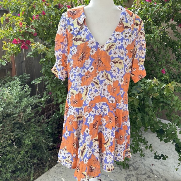 NEW FREE PEOPLE SUGAR‎ CRUSH FLORAL DROP WAIST BABYDOLL MINI DRESS SZ Medium - Picture 6 of 10